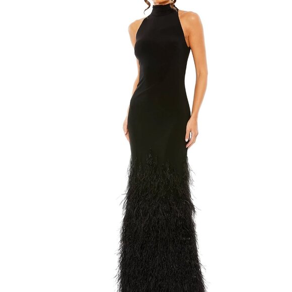 Mac Duggal Dresses & Skirts - NEW | Mac Duggal 11627 Jersey Halter Dress with Feather Tiered Detail Black 14